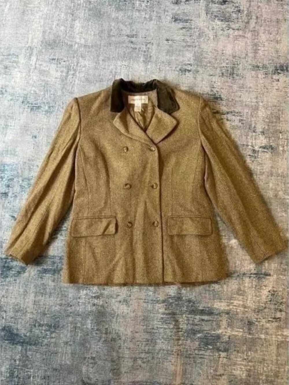 Vintage Jones New York Wool Silk Double Breasted Blazer Velvet Collar Size 12